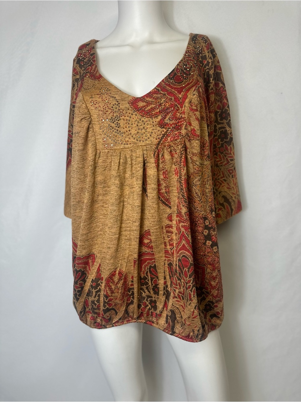 live and let live Mustard Paisley Gem-Accent Scoop Neck Tunic